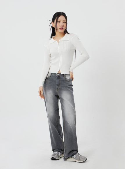 Ribbed Knit Zip-Up CF324