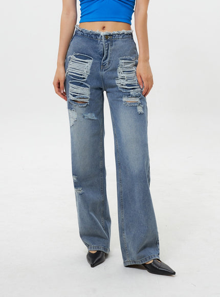 Wide Leg Ripped Jeans IY311