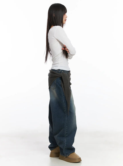 Eliza Fleece-Lined Washed Wide Leg Jeans CD518