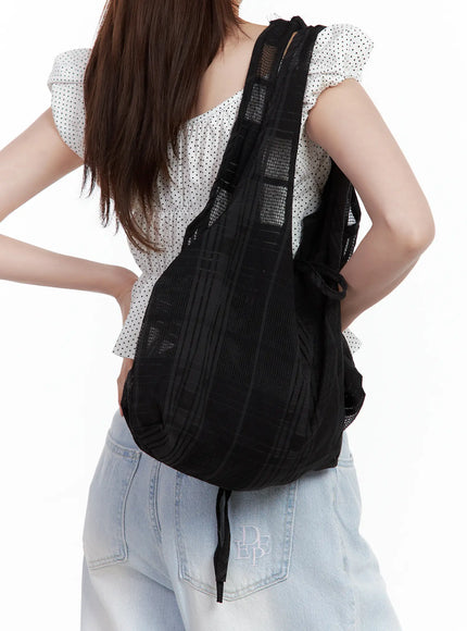 black-mesh-plaid-shoulder-bag