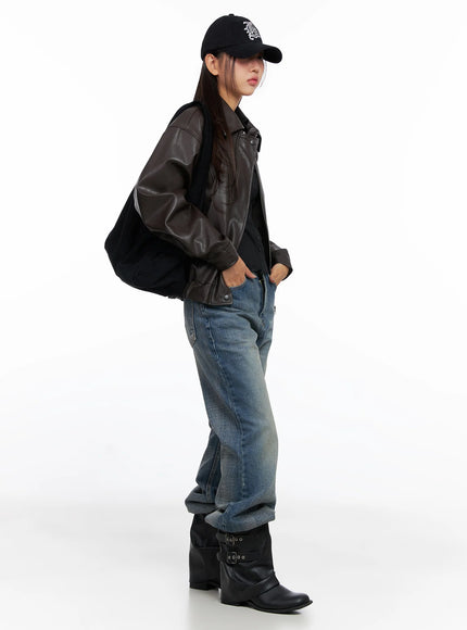 Faux Leather Bomber Jacket CD321