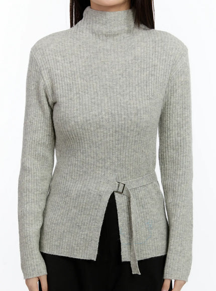 buckle-ribbed-half-turtleneck-sweater