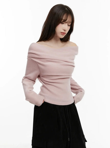 Fleece Off-Shoulder Long Sleeve Top IJ521