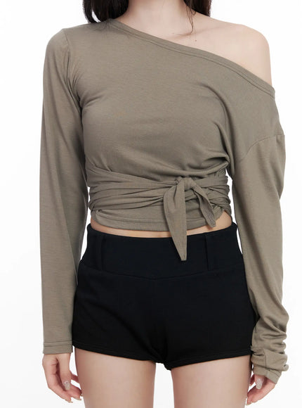 Off-Shoulder Wrap Tie Long Sleeve Top CF523