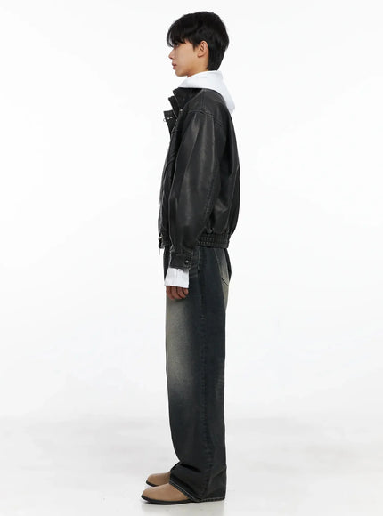 Men's Faux Leather Toggle Buckle Jacket IO516