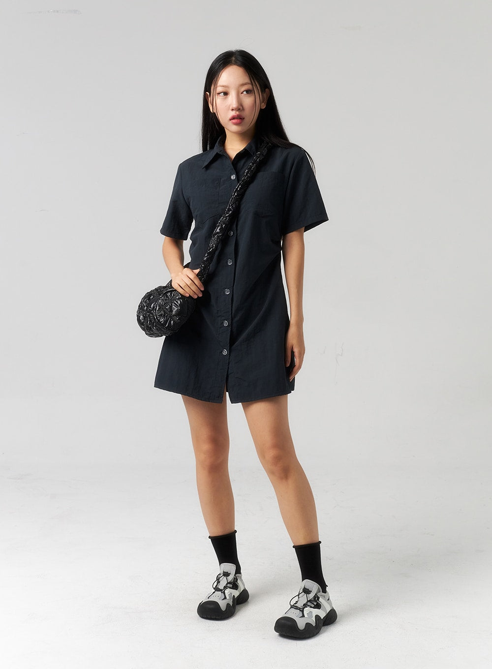nylon-mini-shirt-dress-cu329