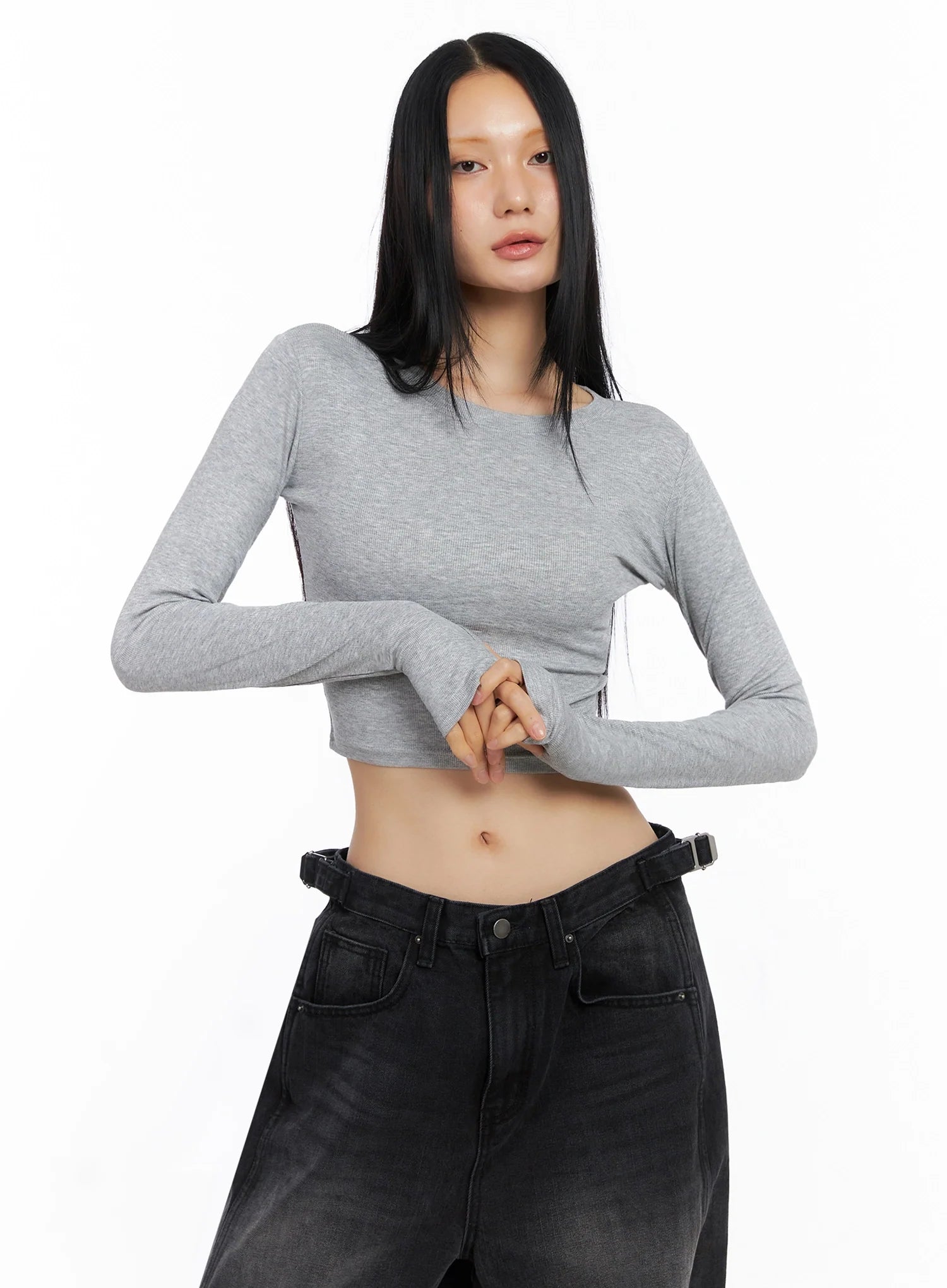 Ribbed Long Sleeve Crop Top IO517