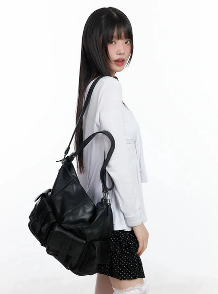 Faux Leather Two-Pocket Shoulder Bag IF505