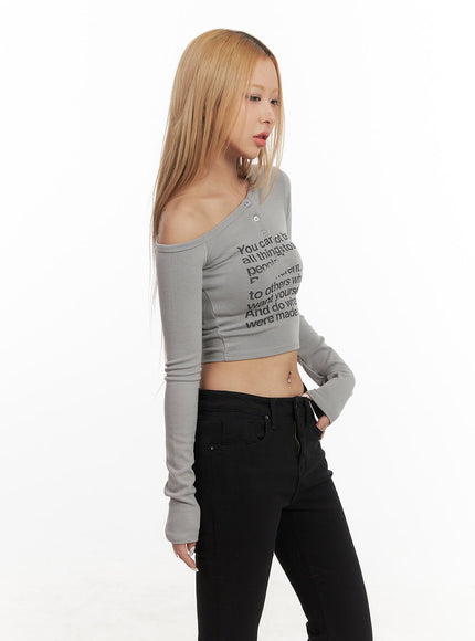 One-Shoulder Graphic Crop Top CJ508