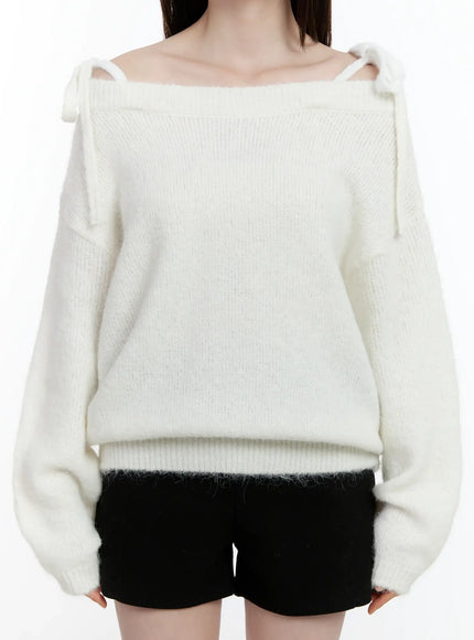 Double Strap Off-Shoulder Knit Top ID510