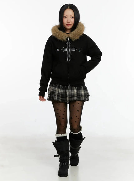 faux-fur-trim-zip-up-hoodie-id525