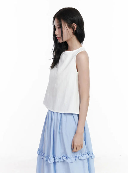 Back Button Sleeveless Top CA509