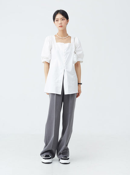 Square Neck Button-Down Slit Blouse OU19