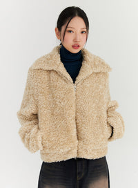 wide-collar-faux-fur-jacket-cn315 / Beige