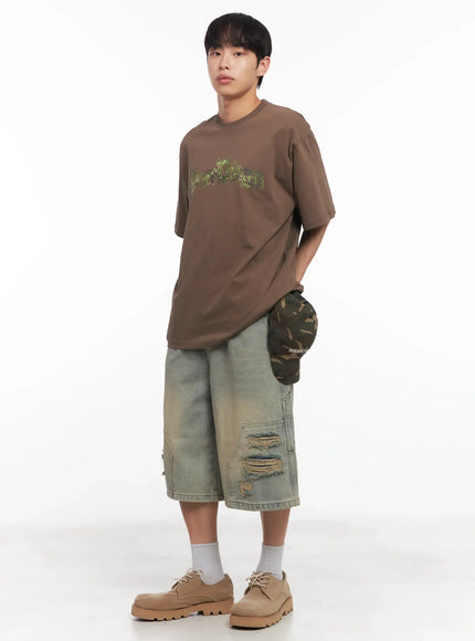 mens-camo-graphic-oversized-tee-iu518 / Brown