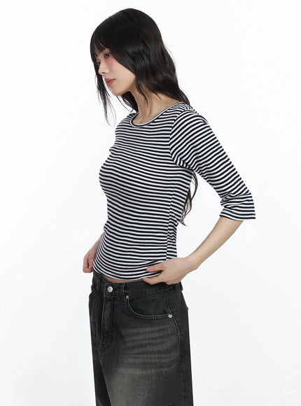 striped-3-4-sleeve-top-if505