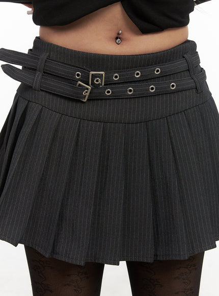 Double-Belted Pleated Mini Skirt CJ508