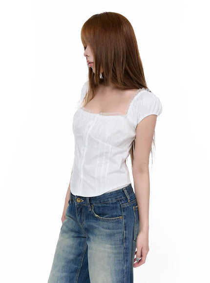 Two-Way Ruffle Square Neck Blouse CA520