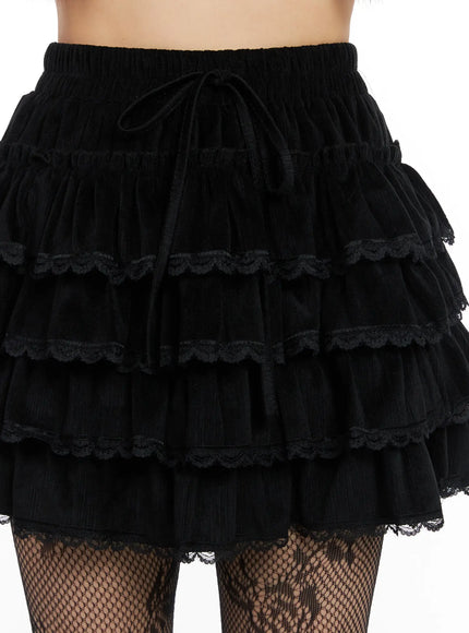Lace-Up Ruffle Tiered Mini Skirt CN520