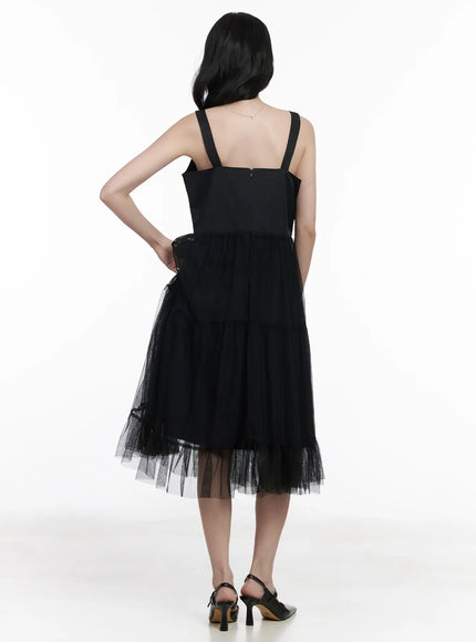 Bow Tiered Tulle Midi Dress CA509