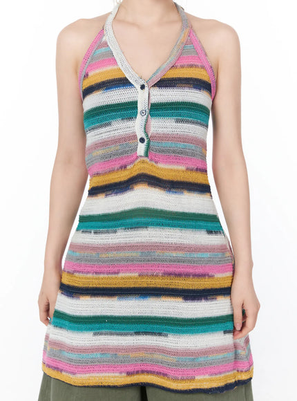 Striped Halter Knit Mini Dress CY506