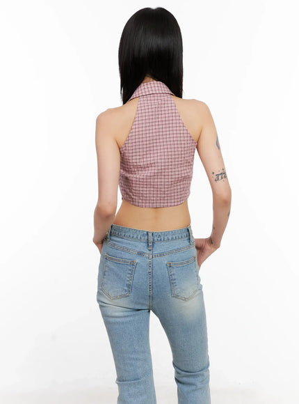 gingham-sleeveless-halter-top-cl525
