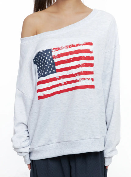 American Flag Off-Shoulder Sweatshirt CS504
