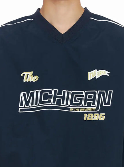 Men's V-Neck Lettering Windbreak Pullover IO516