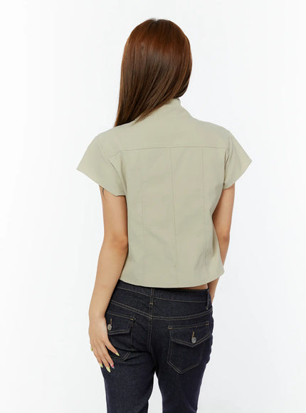 high-neck-buttoned-short-sleeve-jacket-cy520