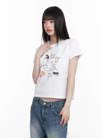 Kitty Graphic Semi-Crop Tee CM526