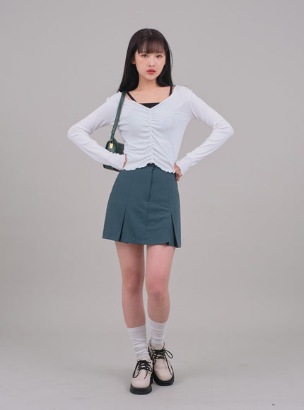 Cropped Long Sleeve Top with Front Shirring C2701