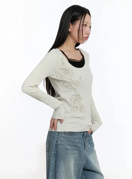 Two-Way Flower Ribbed Top IM509