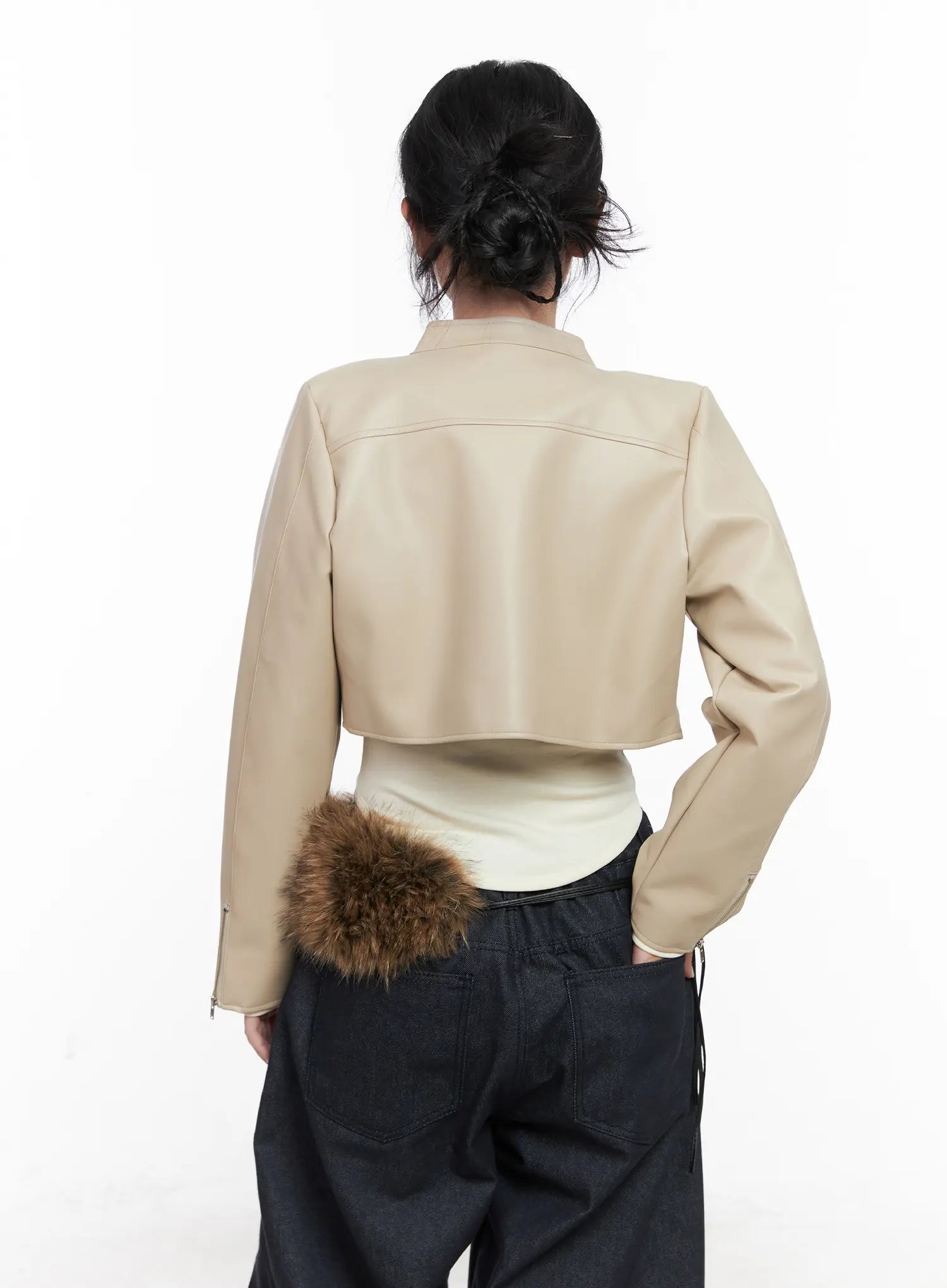 Cropped Faux Leather Jacket CN514