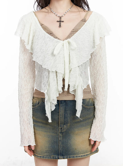 Sheer Ruffle Ribbon Cardigan CM518