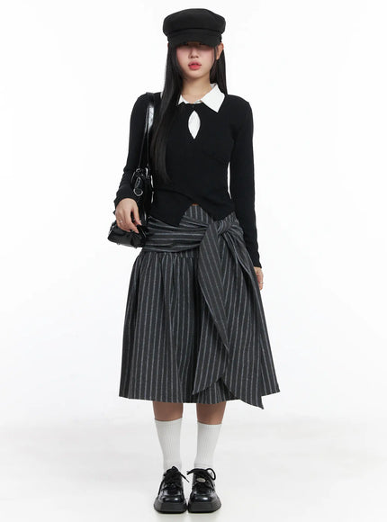 Stripe Wrap Midi Skirt CD529