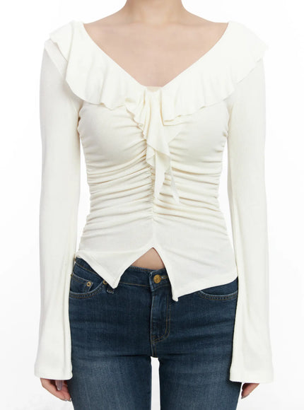 ruffle-shirred-v-neck-long-sleeve-top-cj530
