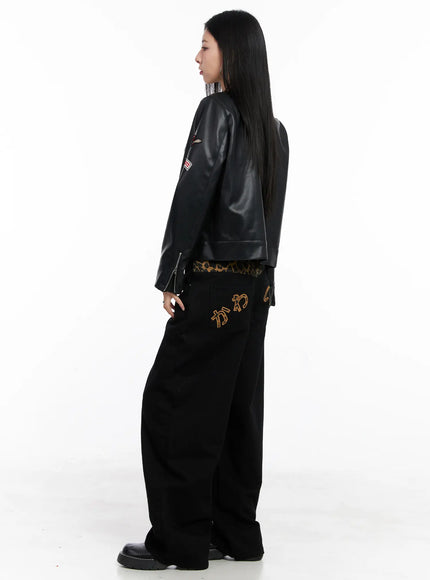 Graphic Crop Leather Jacket CC1109