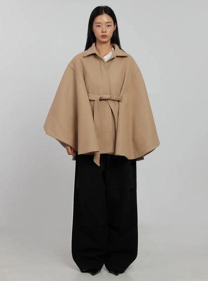 Tie Waist Cape Coat IJ509