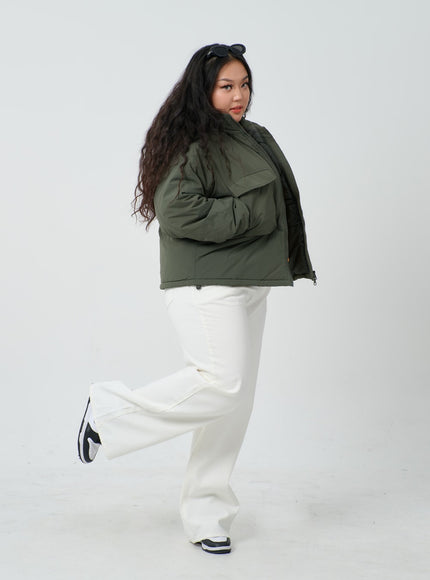 Plus Twin Front Pocket Hoodie Puffer Jacket ID27