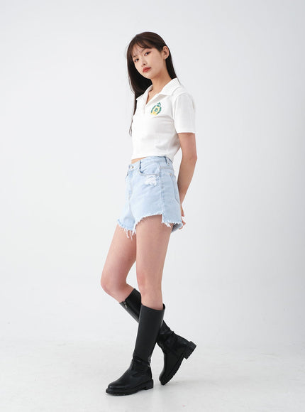 Distressed Raw Hem Denim Shorts CA27