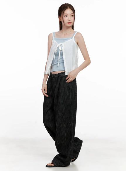 Yuha Wide-Leg Pintuck Denim Jeans CL523