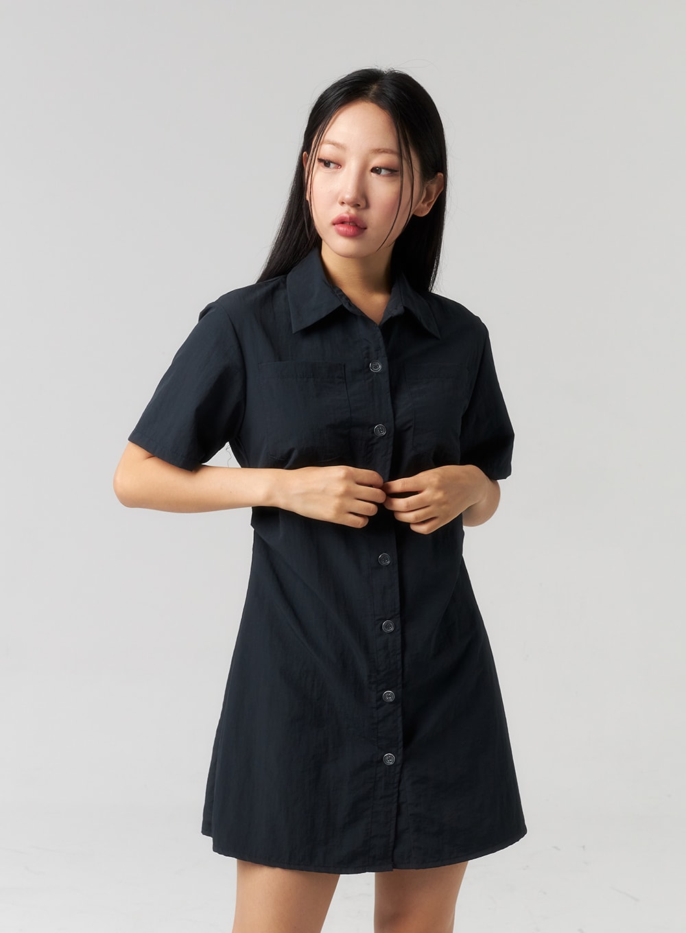 nylon-mini-shirt-dress-cu329