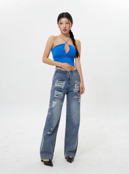 Wide Leg Ripped Jeans IY311