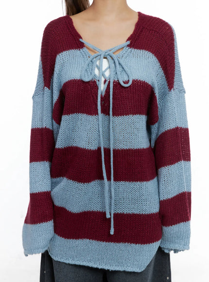 striped-lace-up-long-sleeve-knit-top-cs505