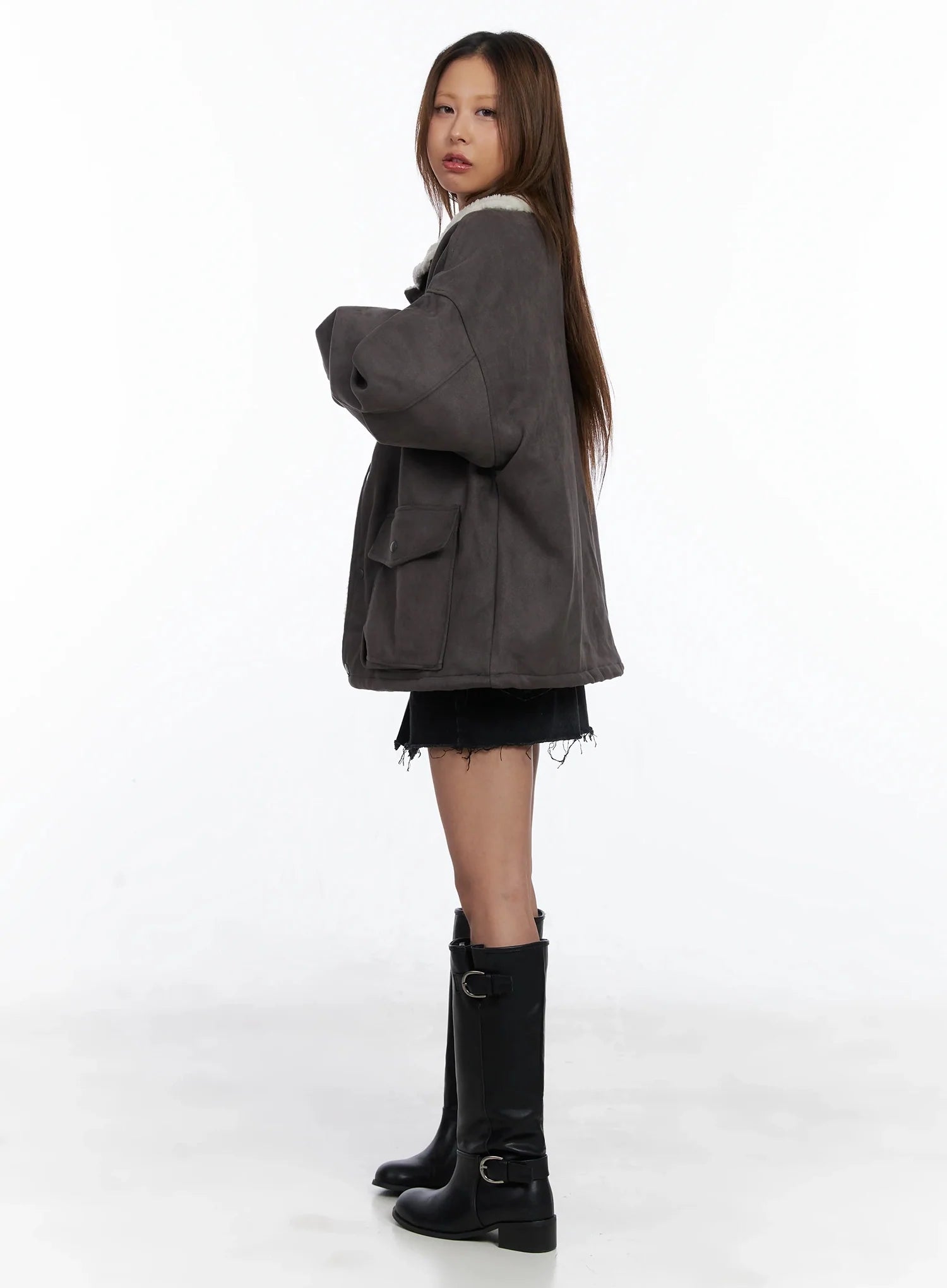 Oversized Suede Shearling Jacket IN528