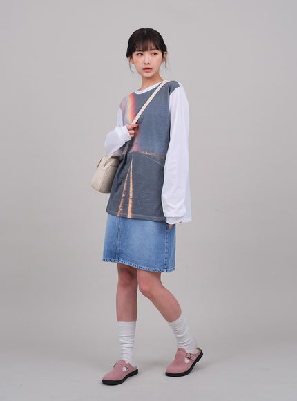 Denim Knee Length Skirt C2701