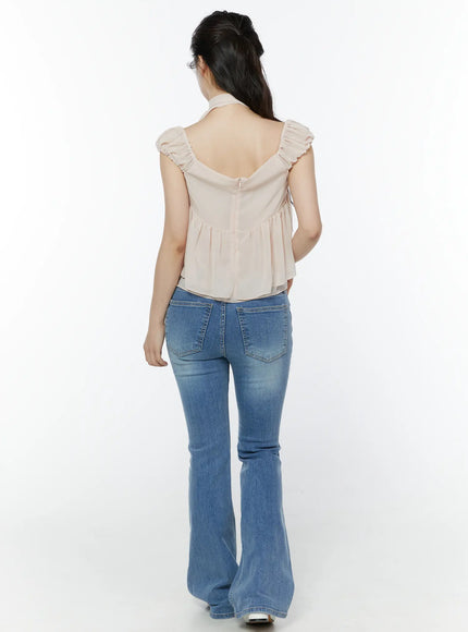 chiffon-layered-blouse-and-skinny-scarf-set-iy511