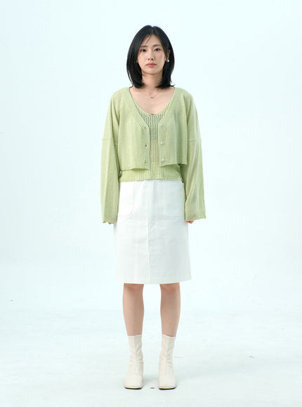 Mesh Top And Cardigan Set OY317