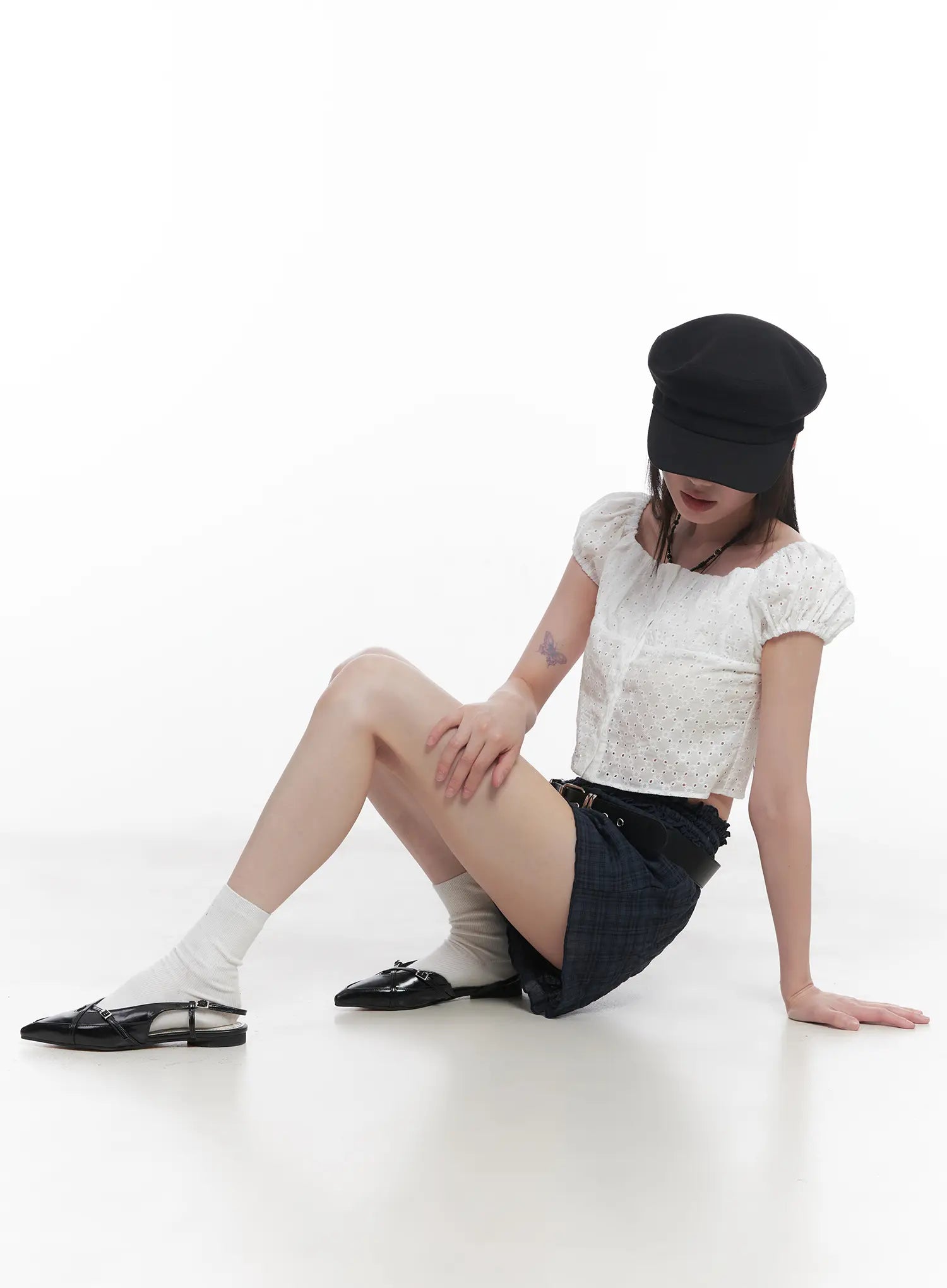 plaid-print-frilly-shorts-cu518