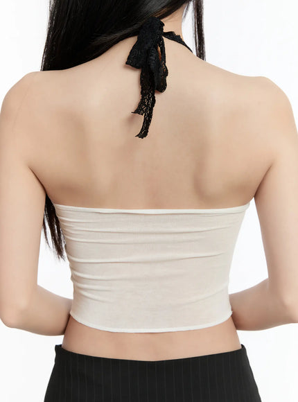 Lace Lettering V-Neck Crop Top CM511